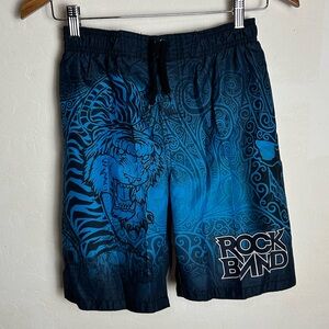 Rock Band Blue Graphic Swim Shorts
